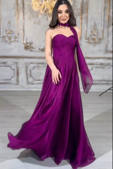 Graceful Long Purple A-line Strapless Laced-up Evening Dress - Fashionpara