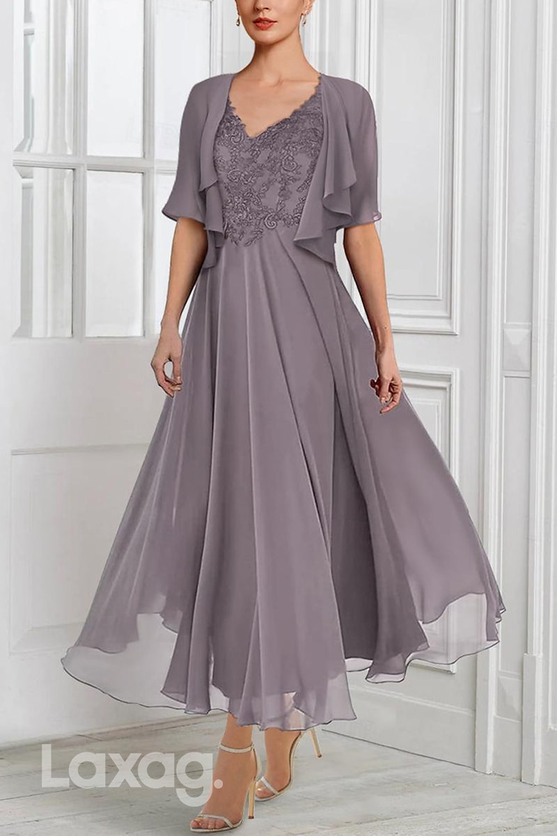 22522 - Elegant Two-Piece Suit Appliques Chiffon Mother Of the Bride Dress - Fashionpara