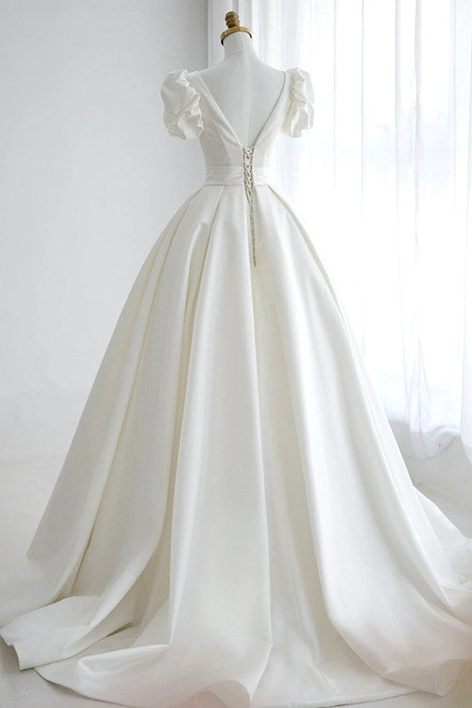 Elegant White A-Line Wedding Dress Ball Gown