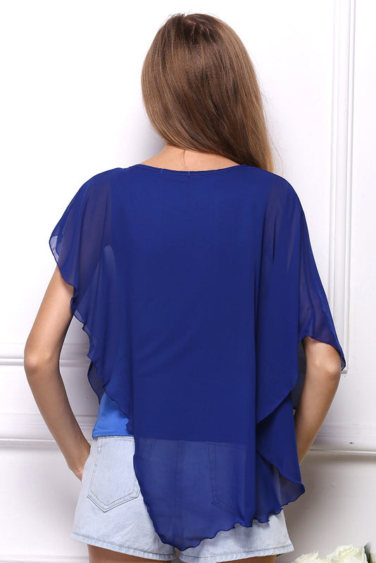 Falbala Sleeveless Asymmetrical Trim Chiffon Blouse