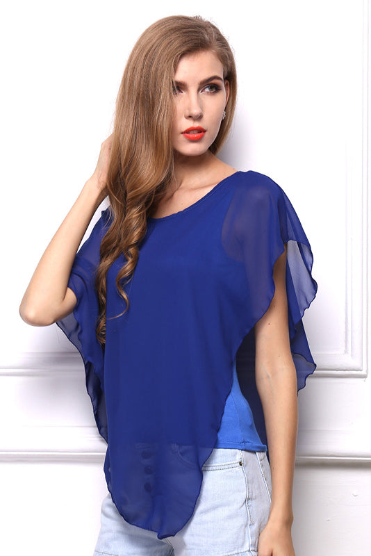 Falbala Sleeveless Asymmetrical Trim Chiffon Blouse