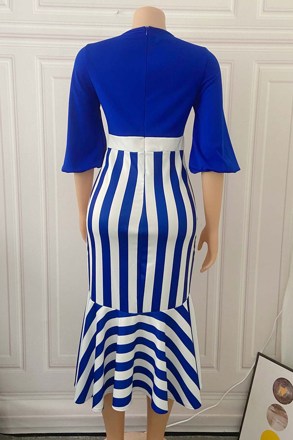 Fashion Royal Blue And White Mermaid High Low Dress