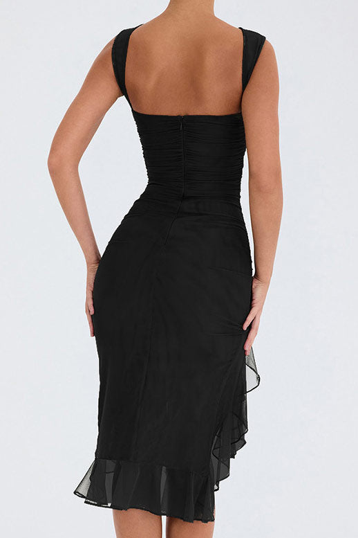 Sexy Sleeveless Bodycon Backless Pleated Midi Dress