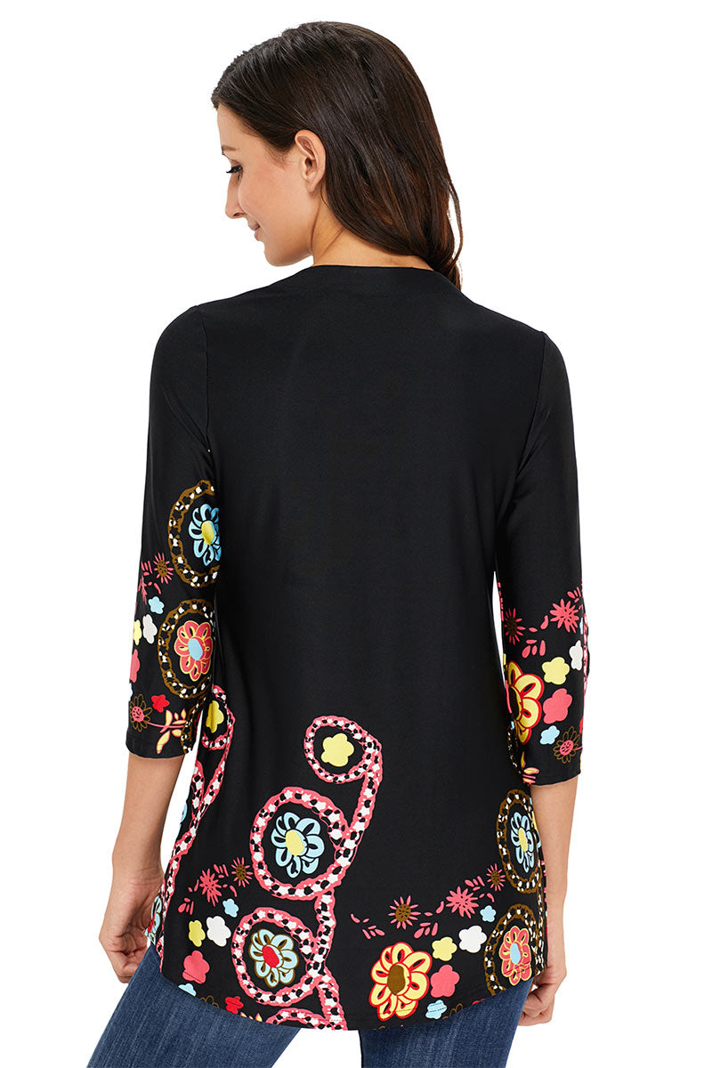 Floral Button Front Pleated T-shirt