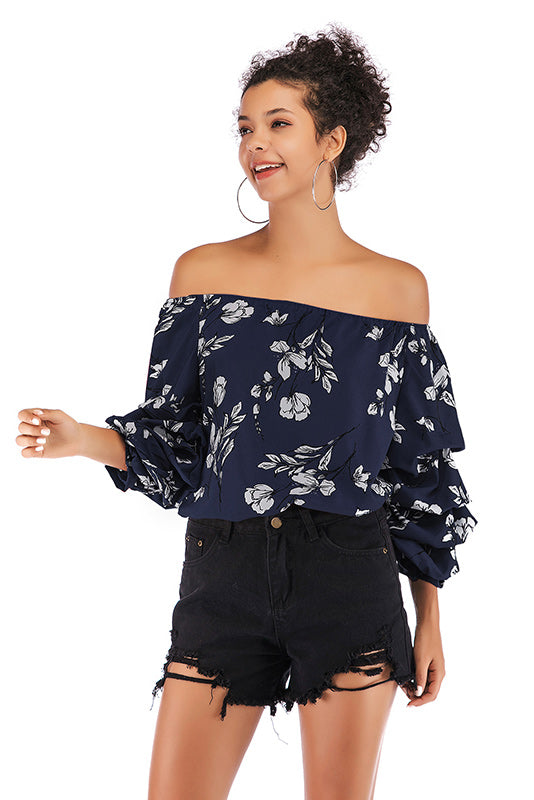 Floral Off-the-shoulder Puff Sleeve Backless Blouse