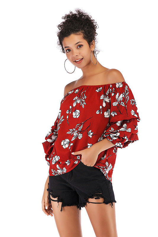 Floral Off-the-shoulder Puff Sleeve Backless Blouse