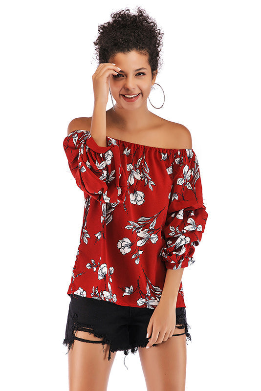 Floral Off-the-shoulder Puff Sleeve Backless Blouse - Mislish