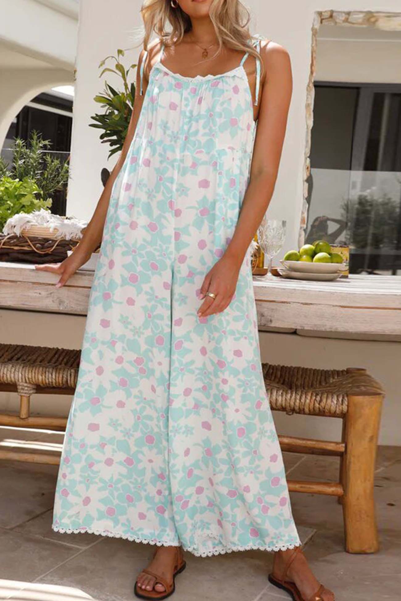 Floral Printed Sleeveless Wide Leg Jumpsiuts