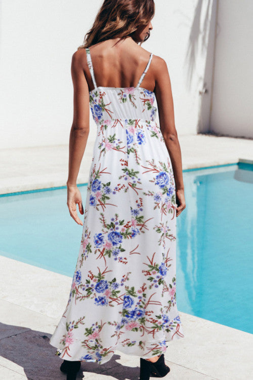 Floral Print Sleeveless High Low Vacation Dress