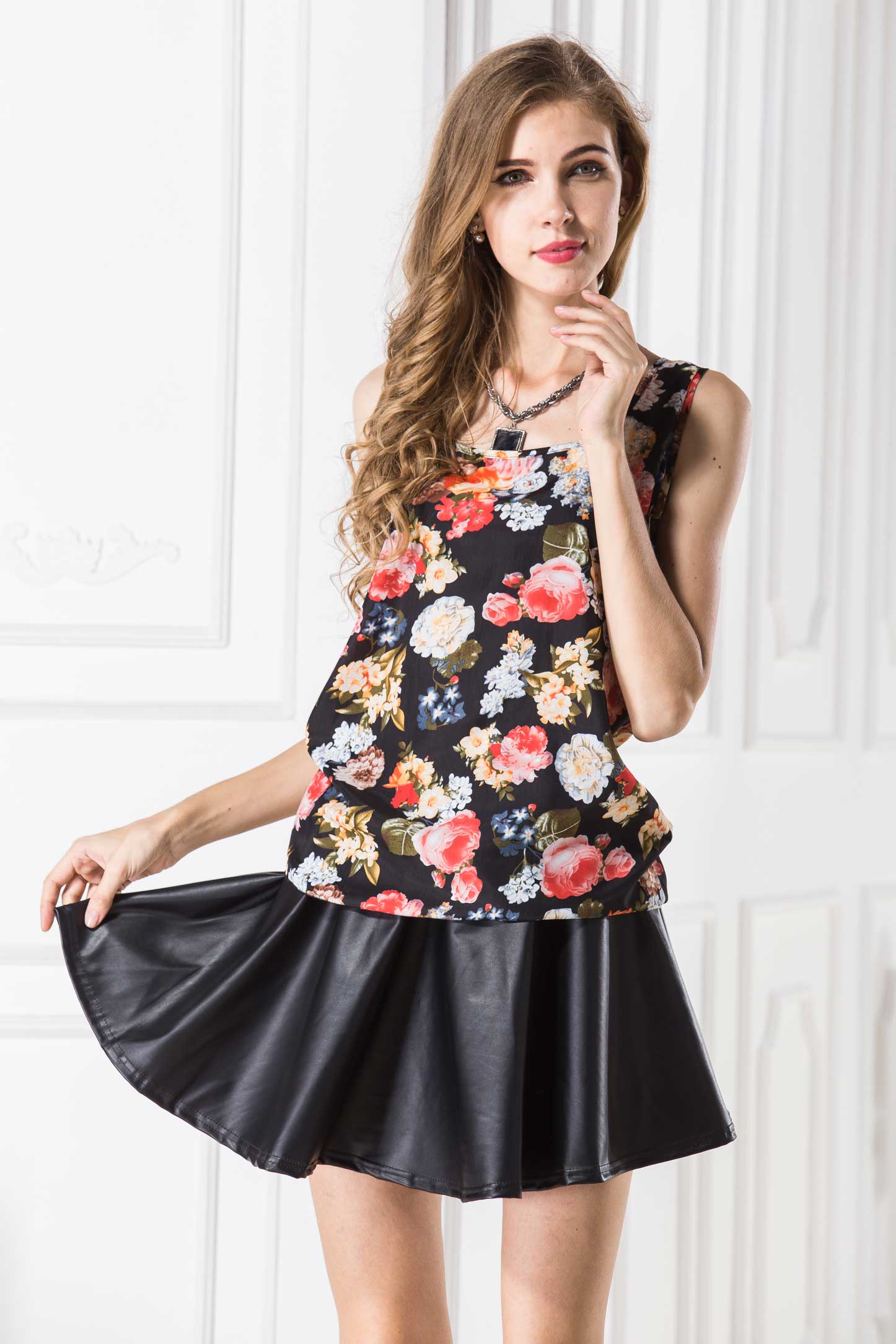 Flower Print Sleeveless Tank Top - Mislish