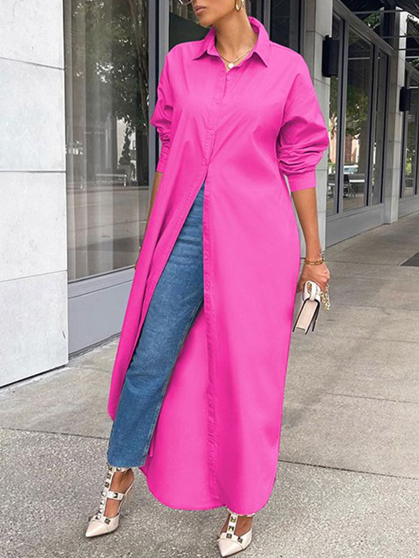 Solid Slit Shirt Dress