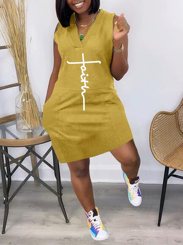 Logo V-Neck Sleeveless Dress