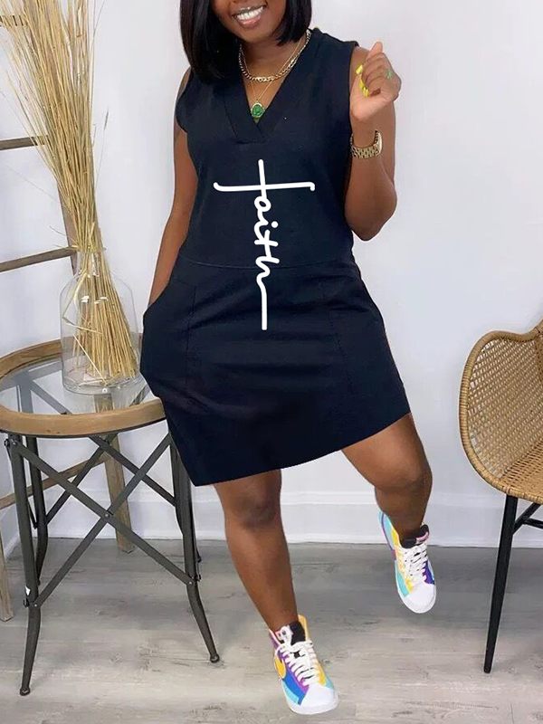 Logo V-Neck Sleeveless Dress