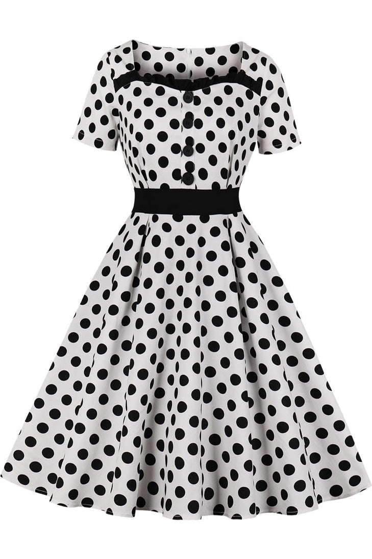 Gingham Square Collar Button Retro Dress