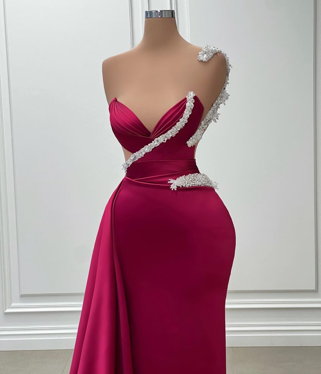 Stunning Long Mermaid One Shoulder Beaded Sleeveless Prom Gown - Fashionpara