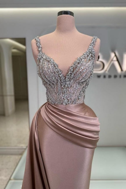 Glamorous Long Mermaid V-neck Sleeveless Jewel Embellished Prom Dress - Fashionpara