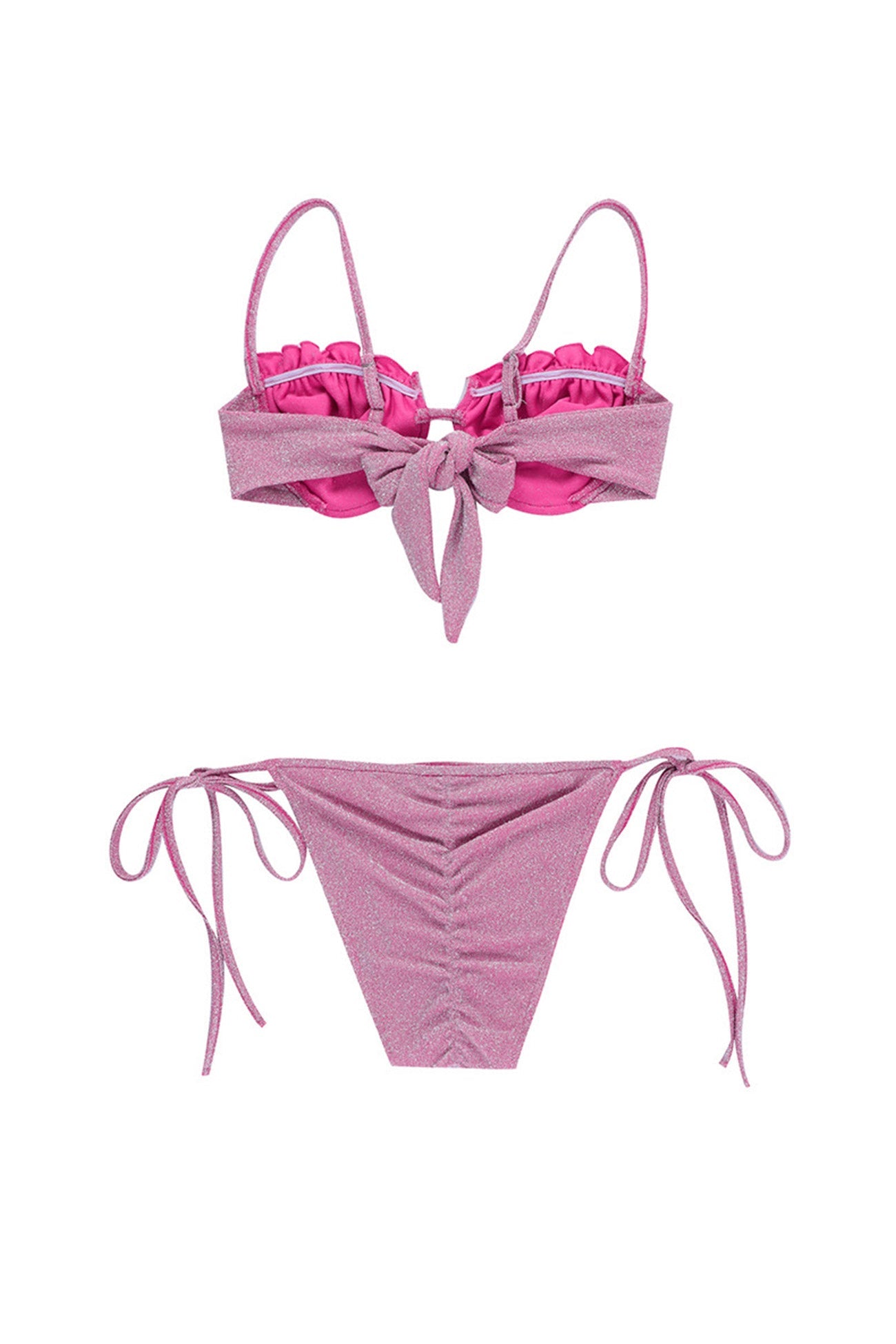 Glitter Solid Color Tie-Up Bikini Suits