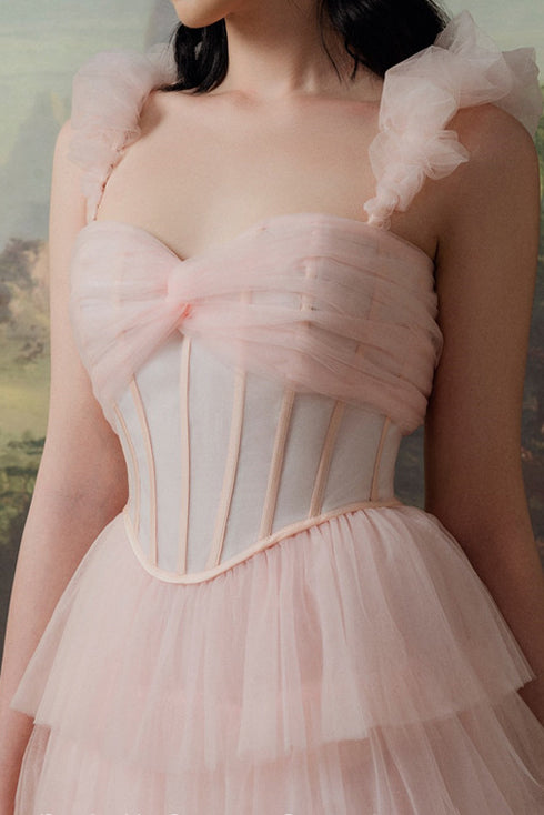 Gorgeous Pink A-Line Tulle Prom Gown Evening Dress