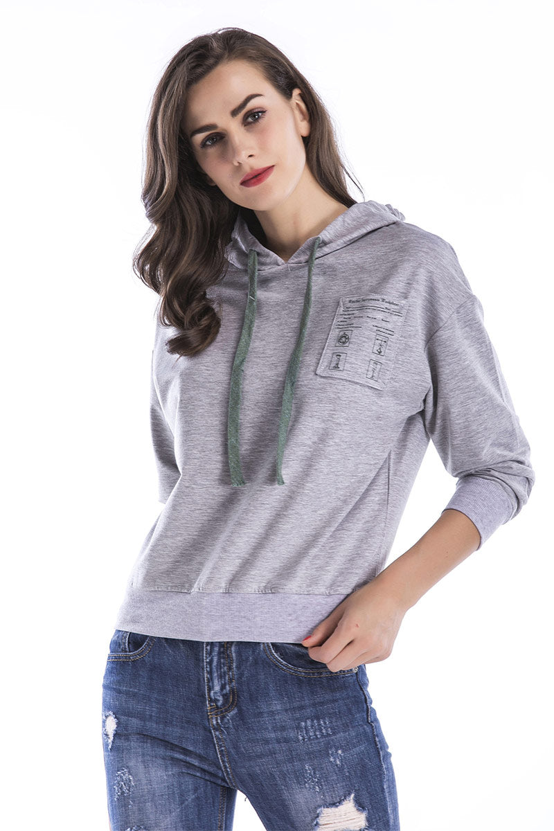 Gray Drawstring Sweatshirt With Chest Pockets