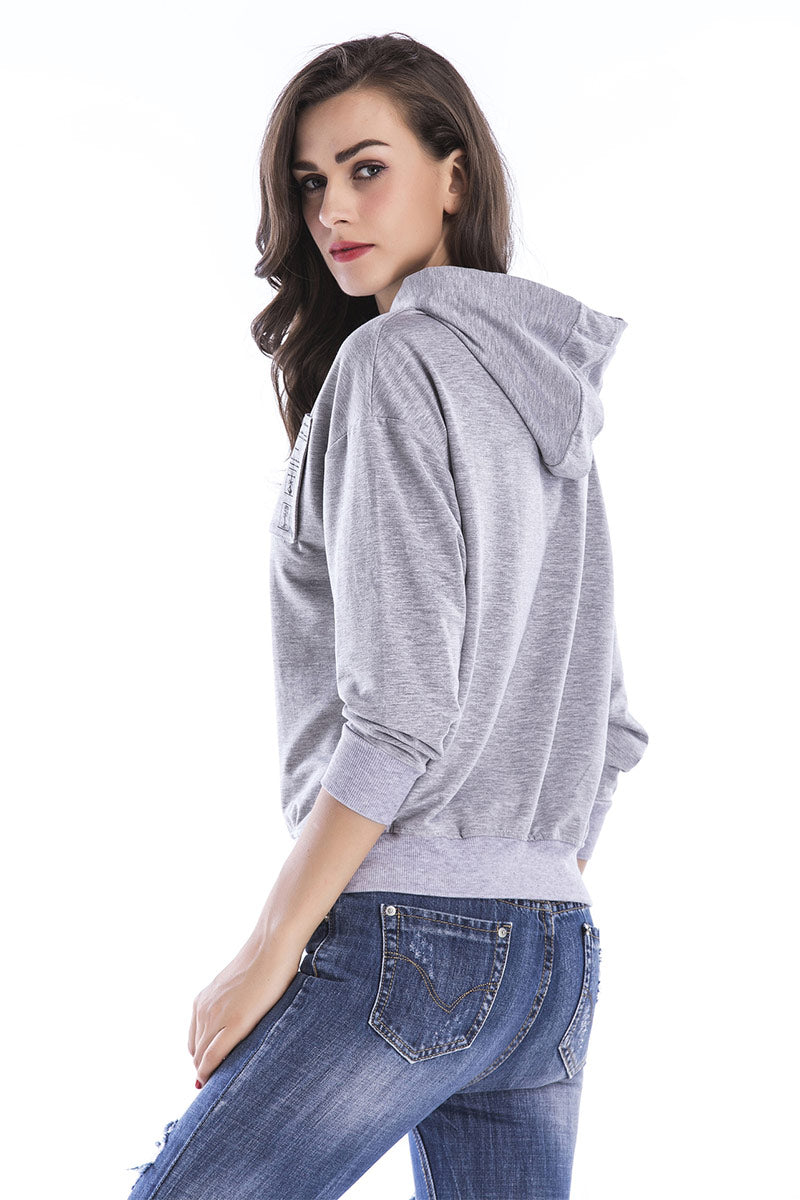 Gray Drawstring Sweatshirt With Chest Pockets