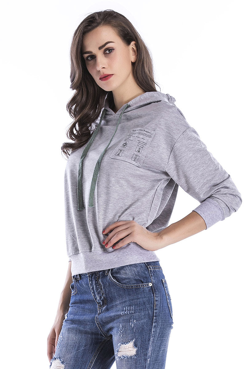 Gray Drawstring Sweatshirt With Chest Pockets