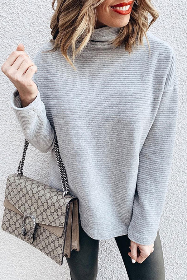 Gray High Neck Loose Sweatshirt - Mislish