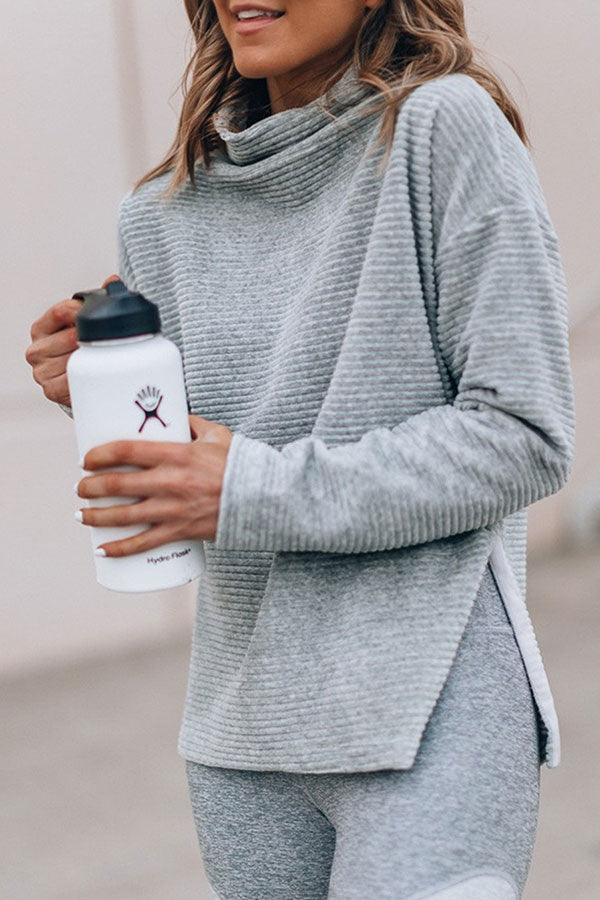 Gray High Neck Loose Sweatshirt