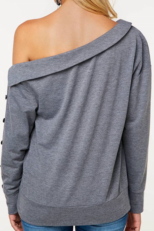 Solid Sloping Shoulder Sweatshirt