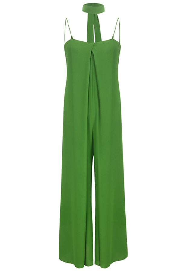 Fashion Green High Waist Spaghetti Straps Women Jumpsuit