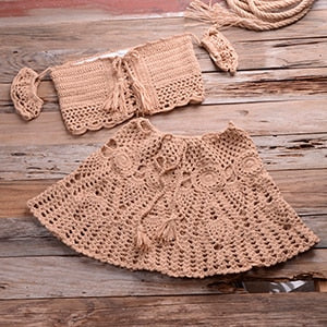 Knitting Off Shoulder Crochet Bikini Set