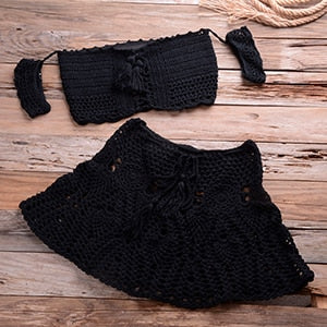 Knitting Off Shoulder Crochet Bikini Set