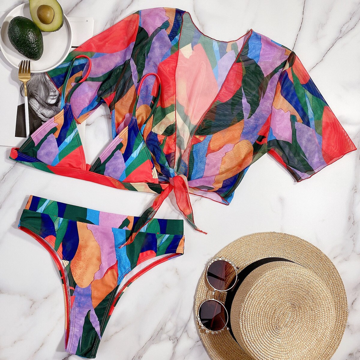 Halter Print 3 Pieces Bikini Set