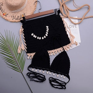 Crochet Shell Tassel 3pcs Bikini Set