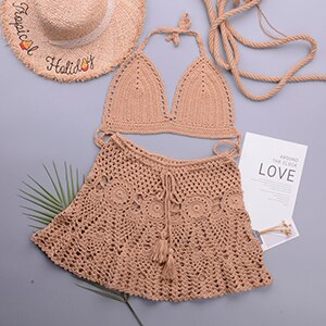 2 Pieces Crochet Swim Skirt Bikini Set