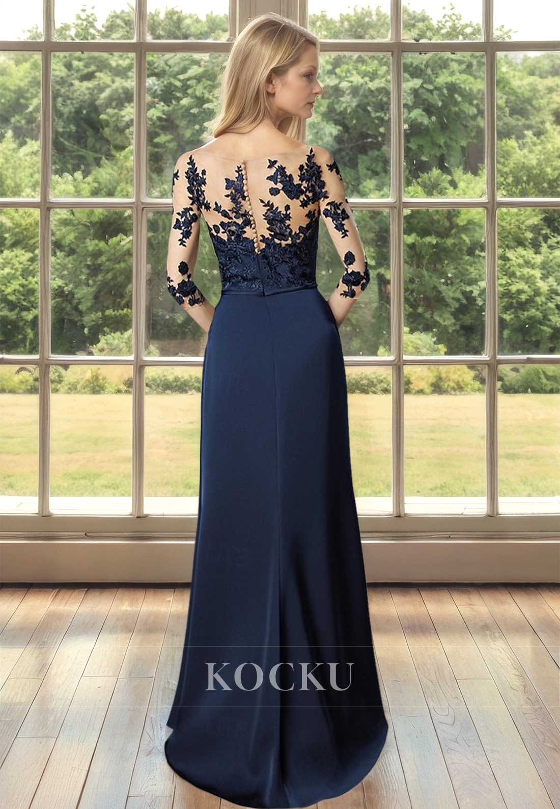 Elegant&Luxurious Scoop Neck Half Sleeves Sheath Mother of Bride Dress with Appliques Cocktail Dress - Fashionpara