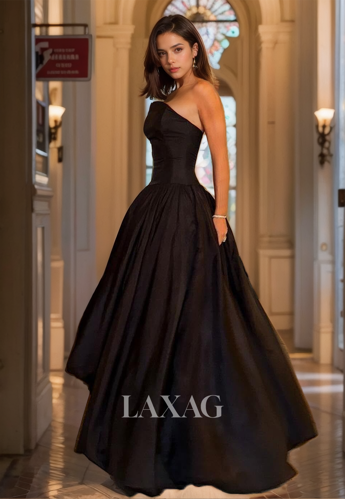 Tube Top Off-Shoulder Satin A-Line Prom Dress Pleated Floor-Length Sheath Long Party Gowns - Fashionpara