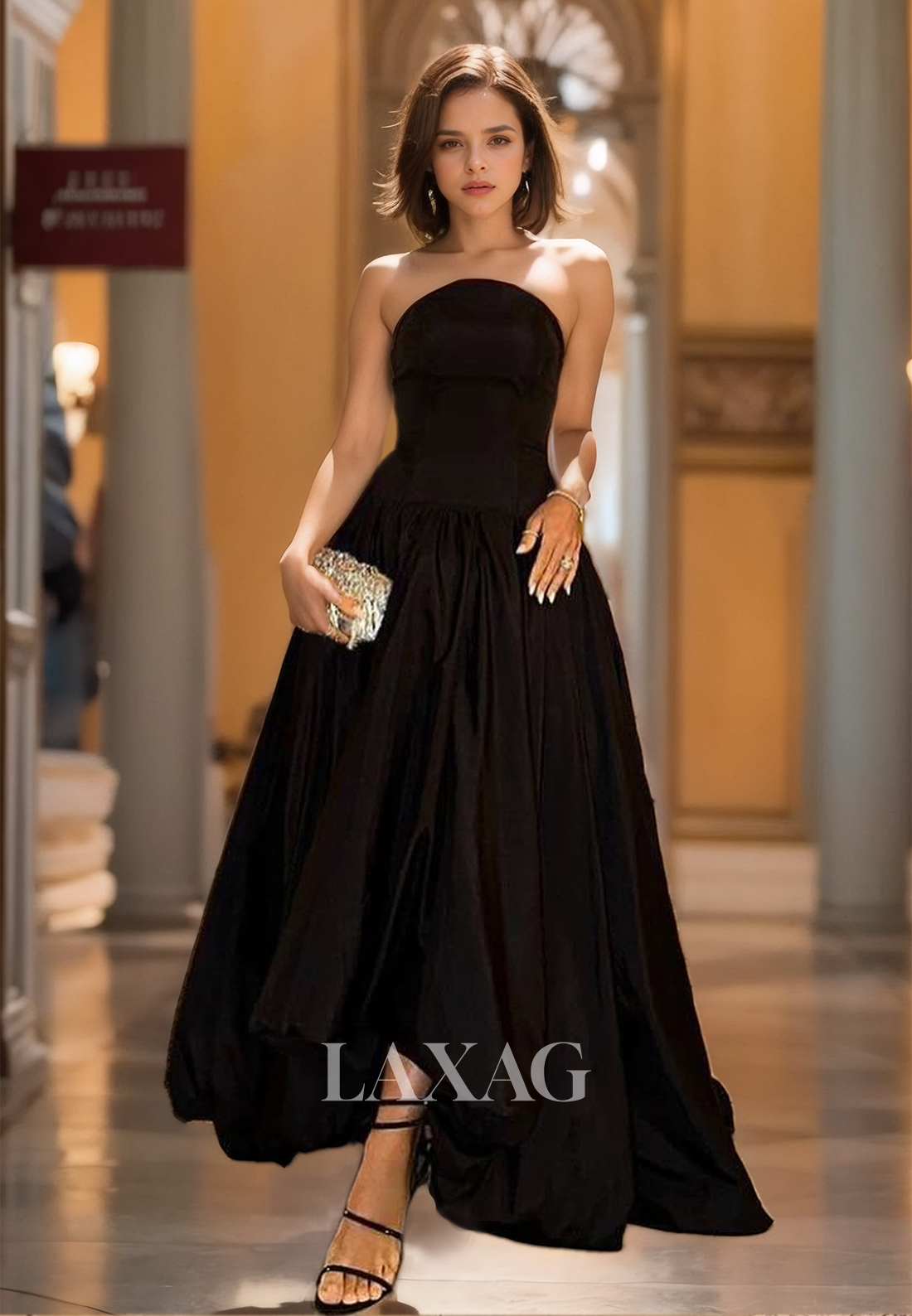 Tube Top Off-Shoulder Satin A-Line Prom Dress Pleated Floor-Length Sheath Long Party Gowns - Fashionpara