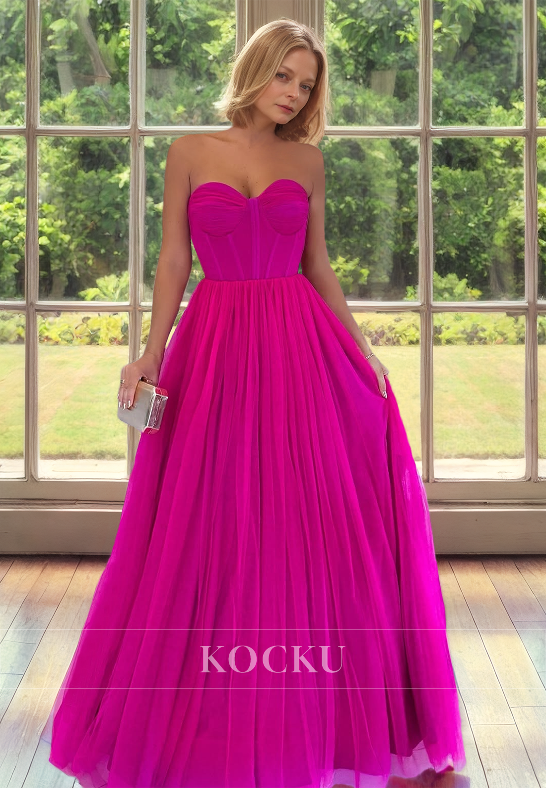 A-line Sweetheart Sleeveless Floor-Length Stripe Pleats Lace Mother of Bride Dress Cocktail Gowns - Fashionpara