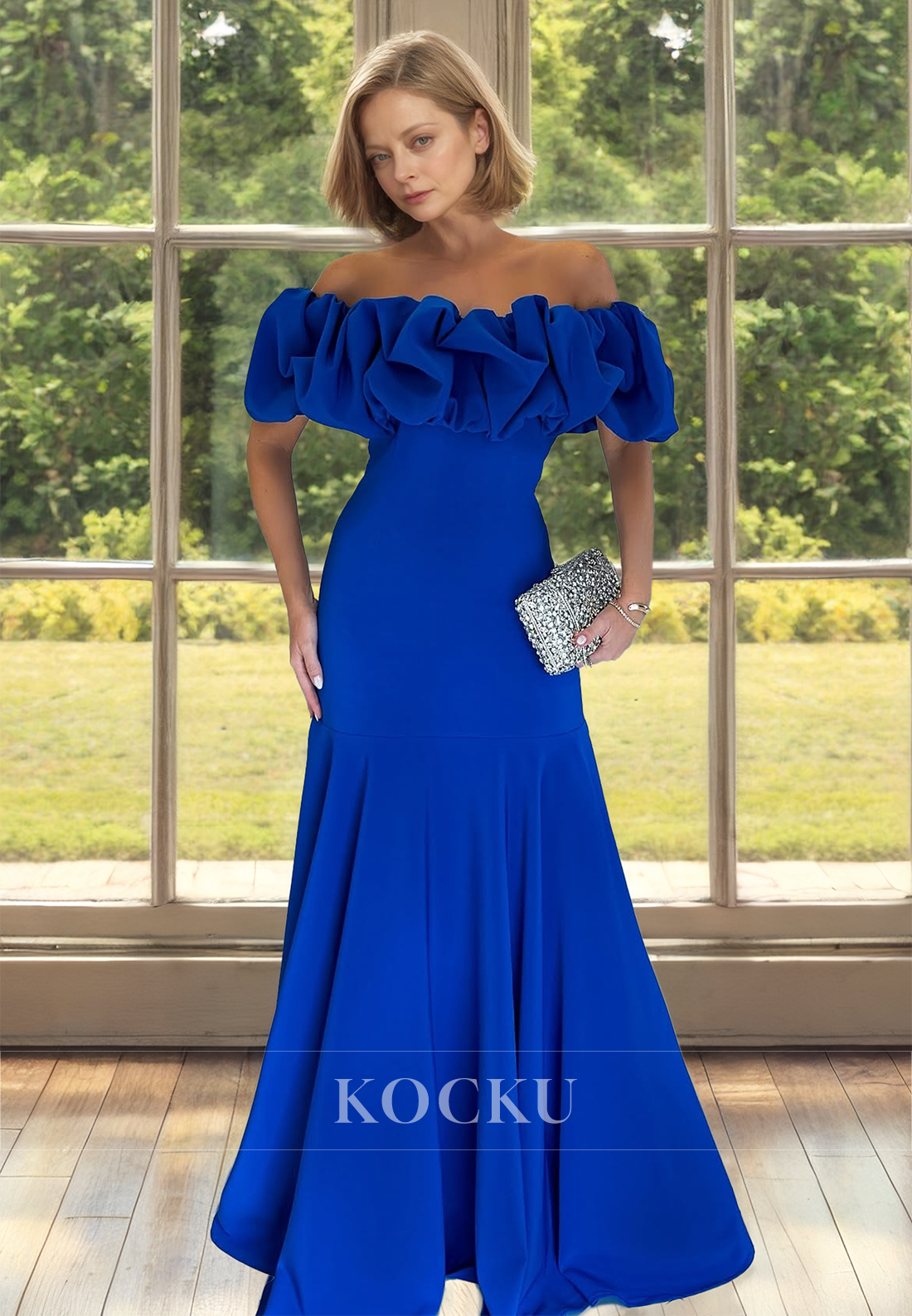 Off-Shoulder Sheath Sleeveless Floor-Length Ruched Mother of Bride Dress Cocktail Dress - Fashionpara