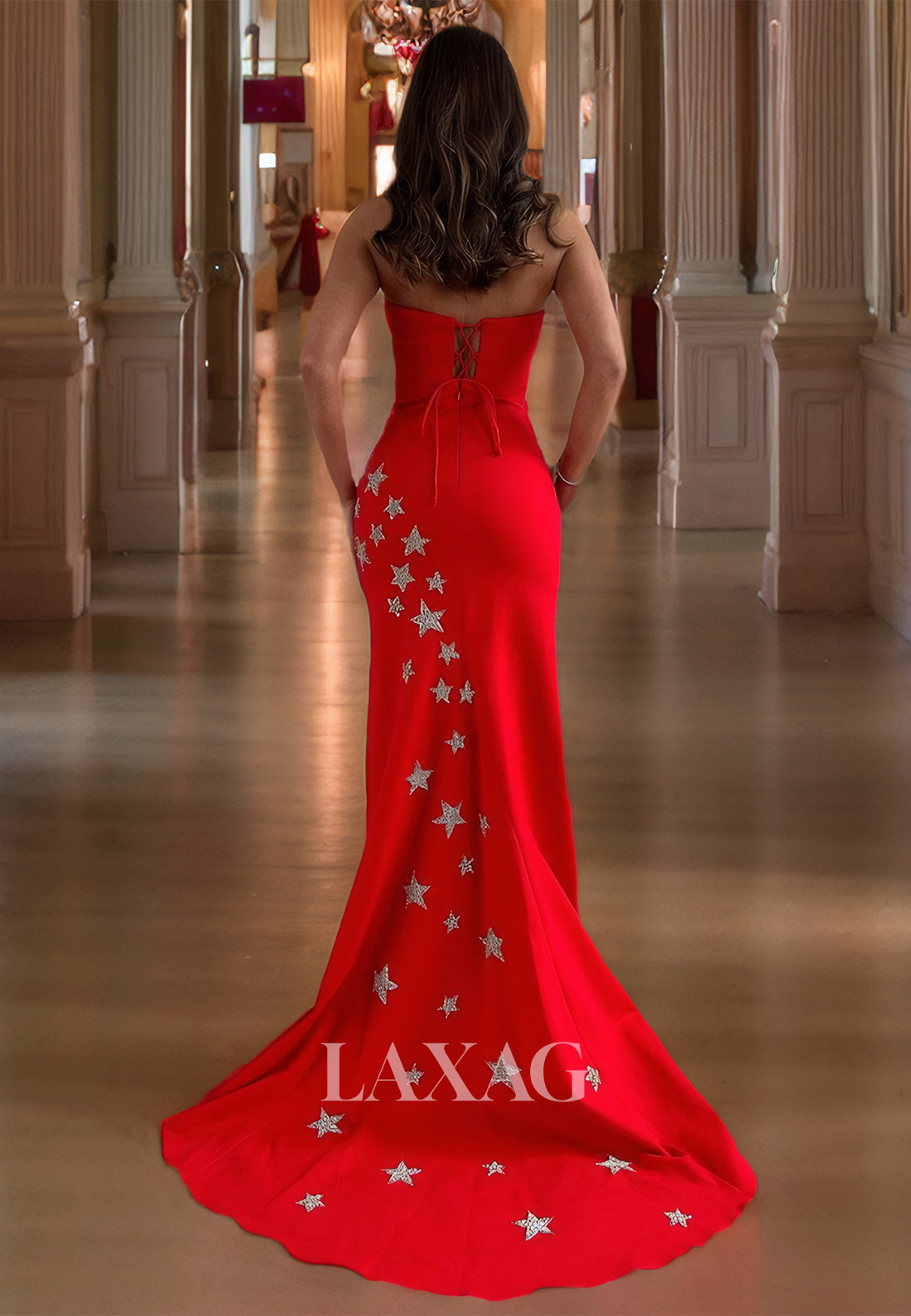 Long Red Formal Evening Dress Sheath&Column Strapless Sleeveless Prom Dress - Fashionpara