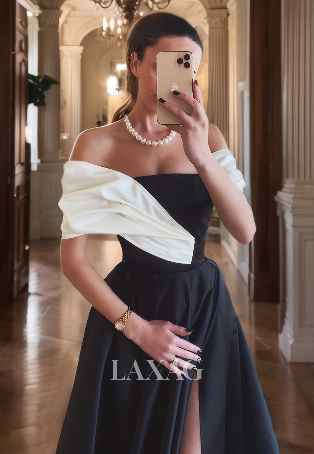 A-Line Off Shoulder Square Sleeveless Pleated Satin Evening Prom Dress - Fashionpara