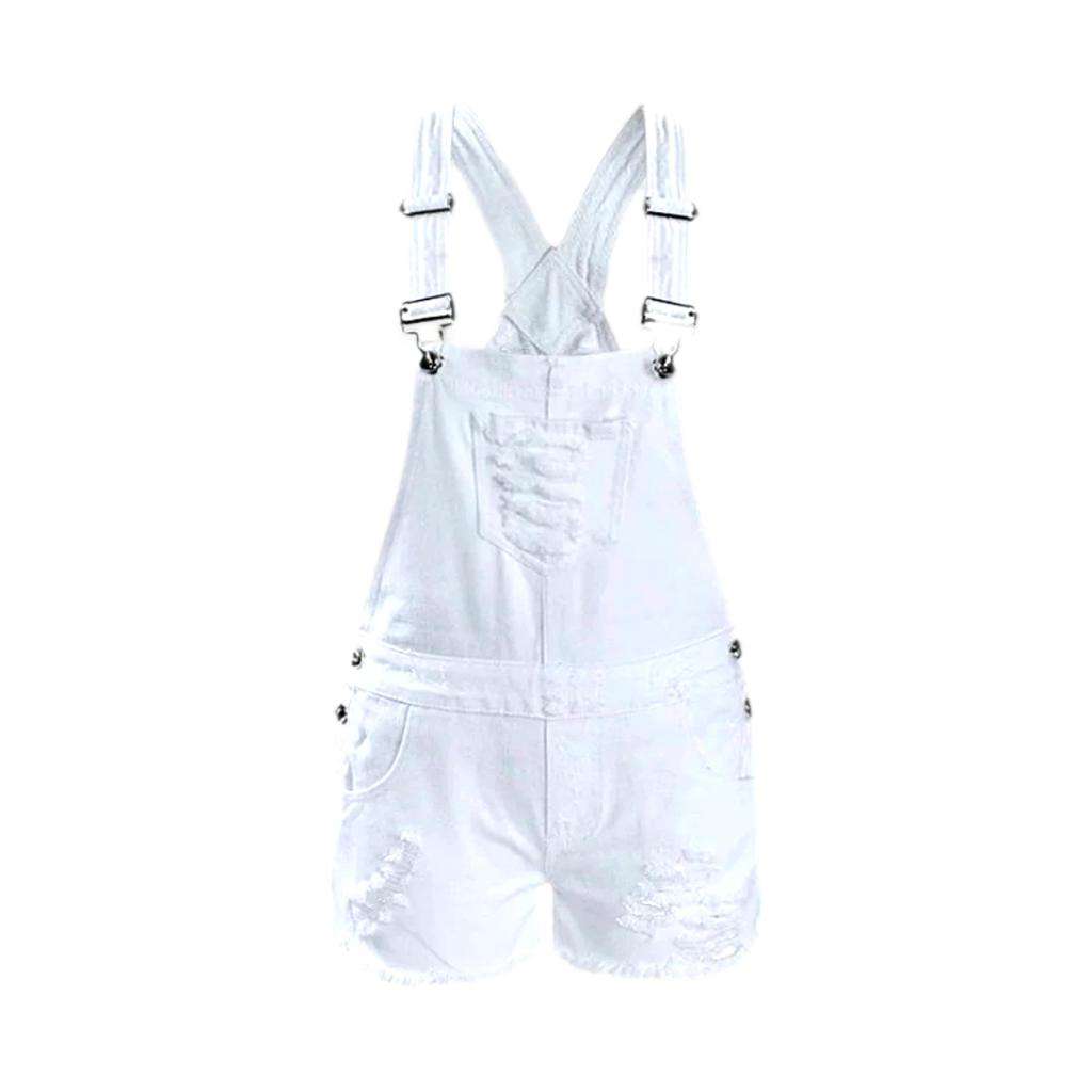 White women's denim romper - Fashionpara