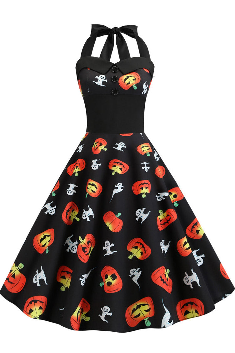 Halloween Halter Sleeveless Printed Dress