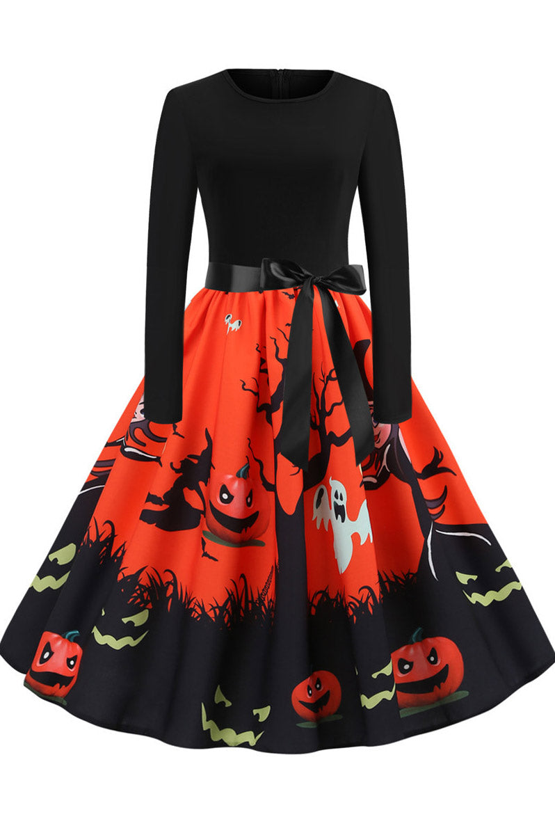 Halloween Pumpkin Print Retro Dress