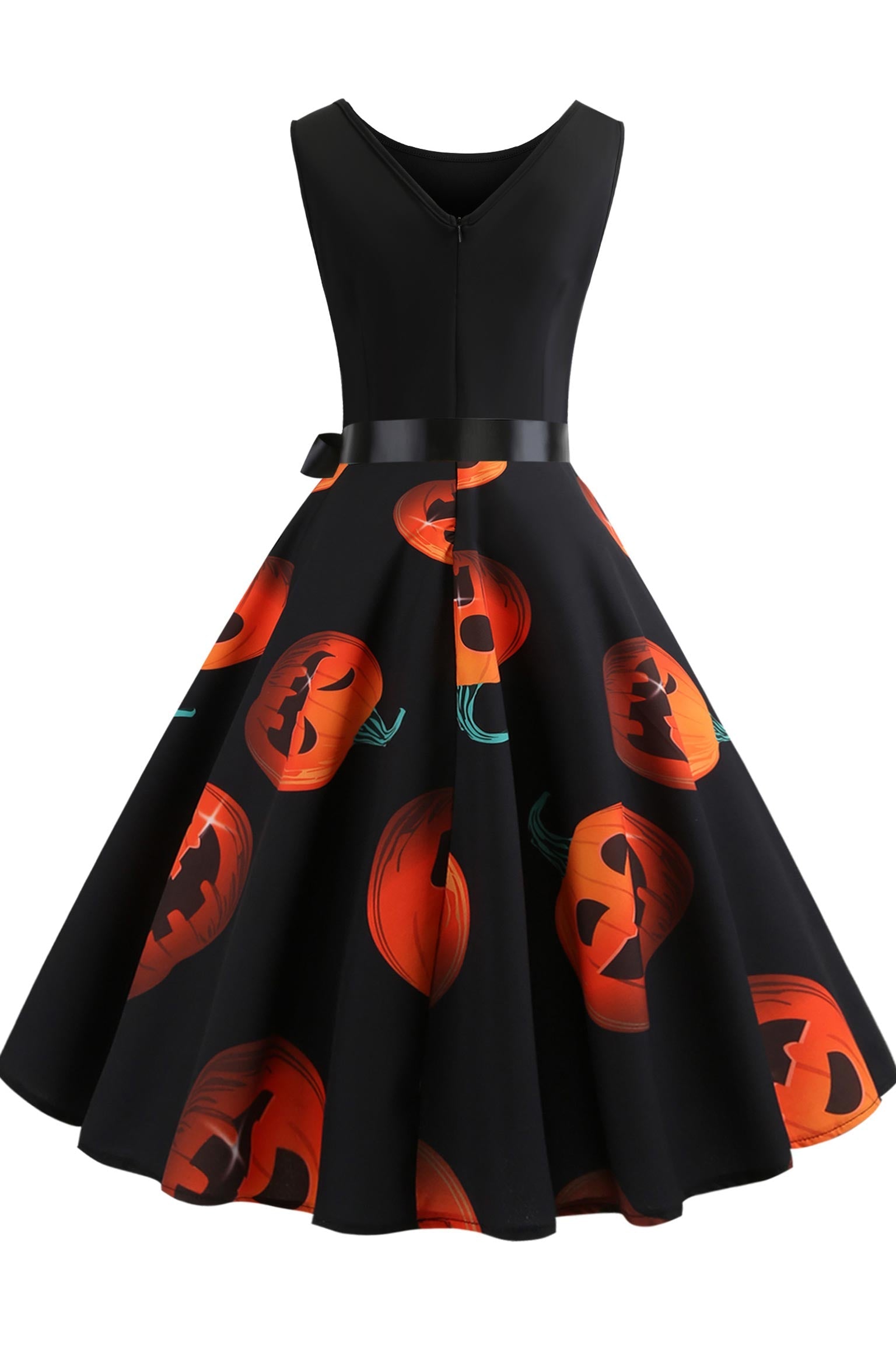 Halloween Sleeveless Pumpkin Print Panel Dress