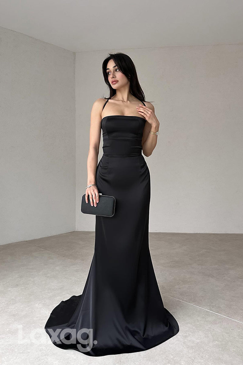 22282 - Halter Backless Sleek Satin Mermaid Party Prom Formal Evening Dress - Fashionpara