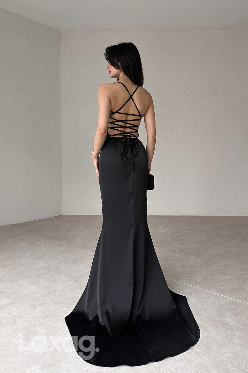 22282 - Halter Backless Sleek Satin Mermaid Party Prom Formal Evening Dress - Fashionpara