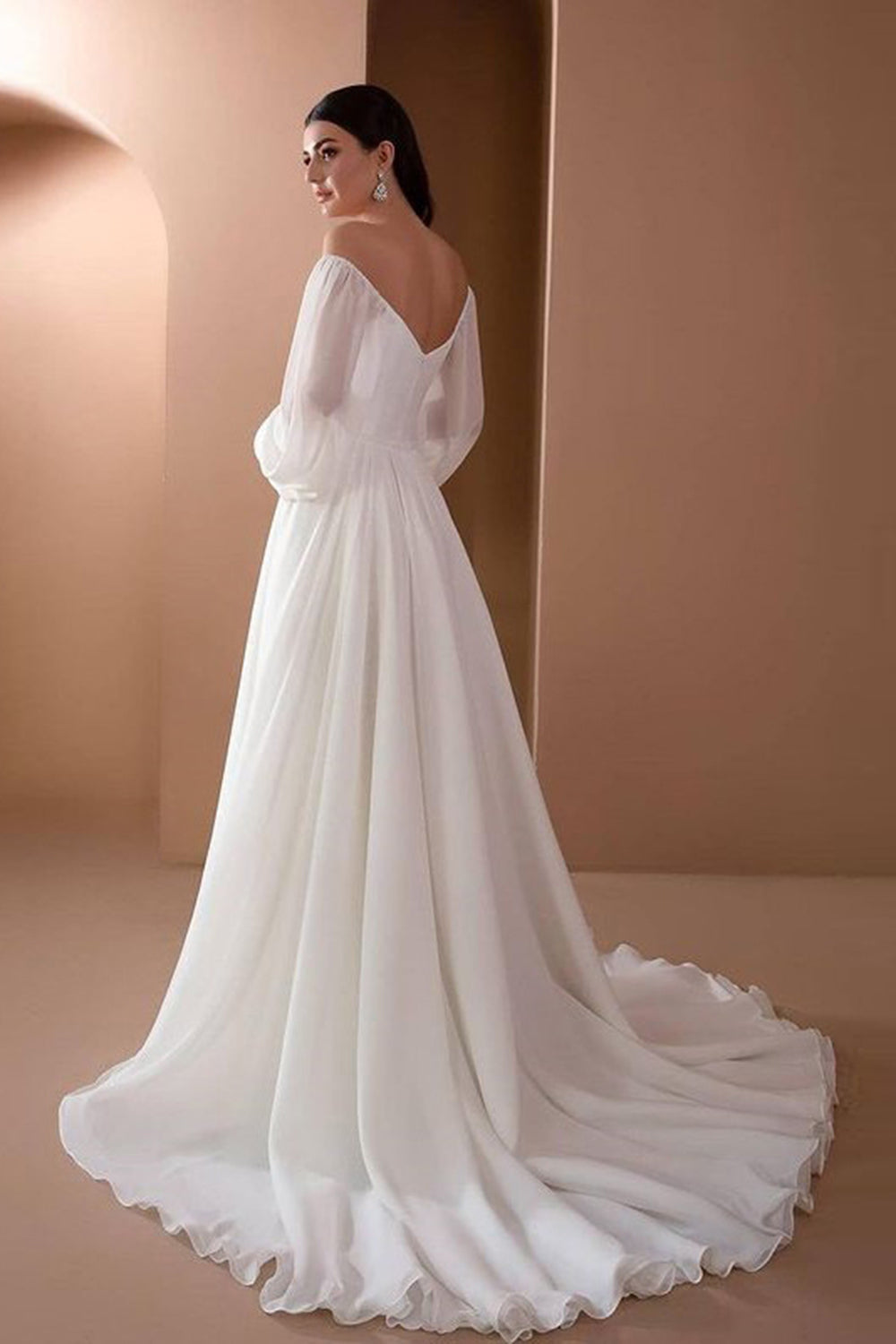 White Off the Shoulder Long Sleeves A-Line Wedding Party Dress