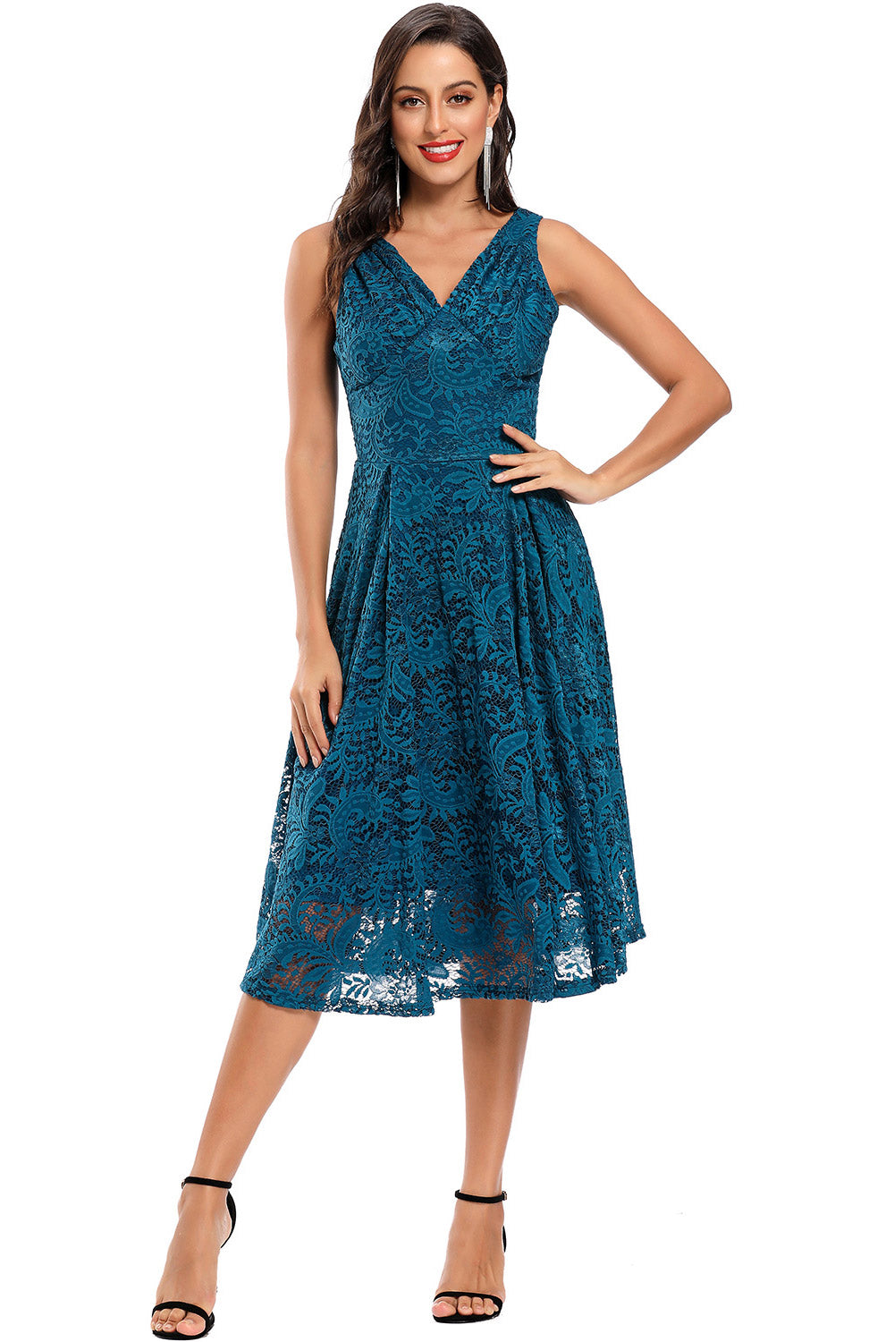 Ink Blue Lace A-Line Cocktail Dresses