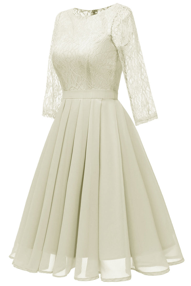 Ivory A-line Short Lace Prom Dress With Sleeves